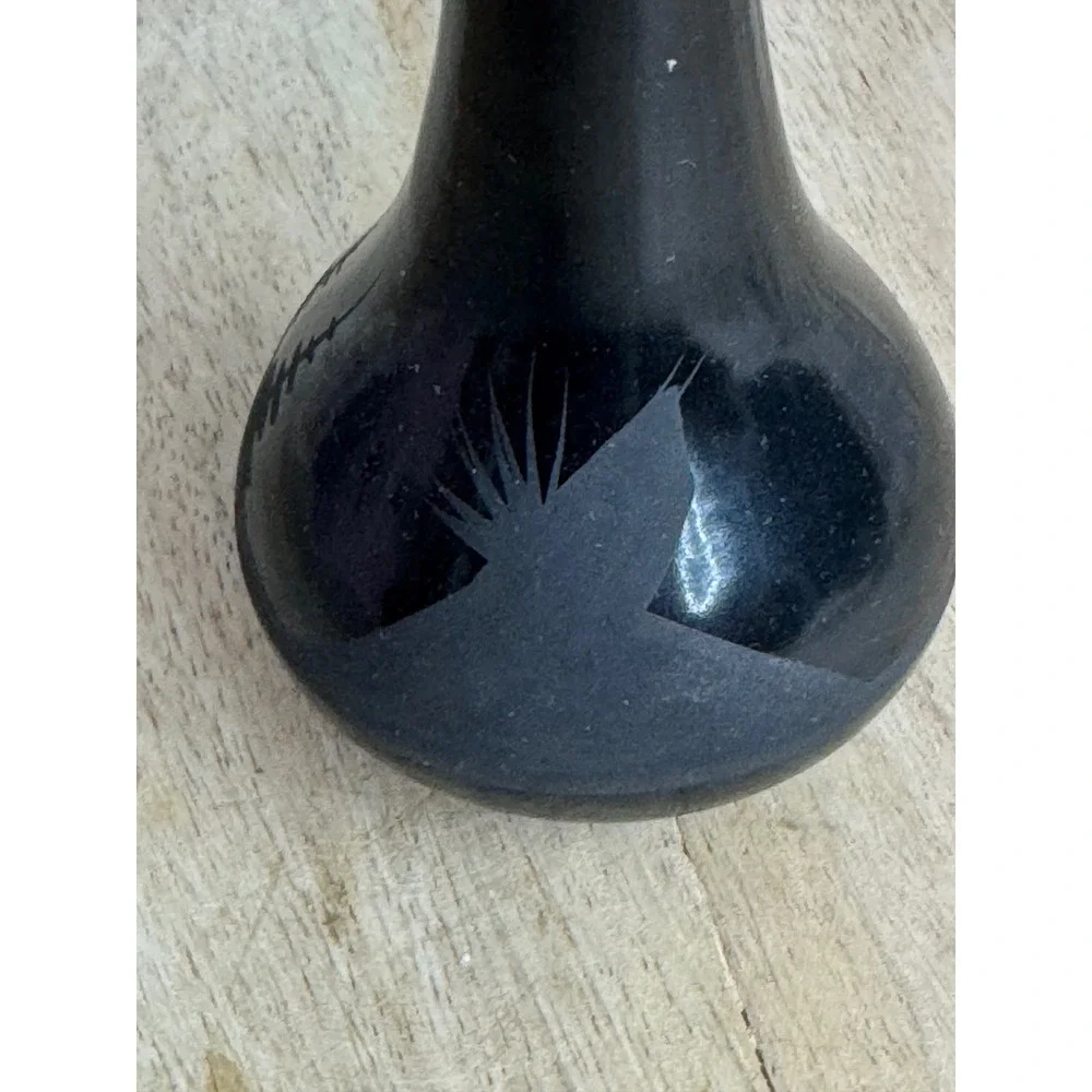 Southwestern‎ Black Etched Pottery Bud Vase Kokopelli Desert Bird 6.5 Inch